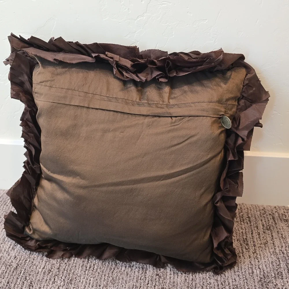 Pier 1 Satin Ruffle Brown Decor Throw Pillow Case‎ All Ruffles 16x16